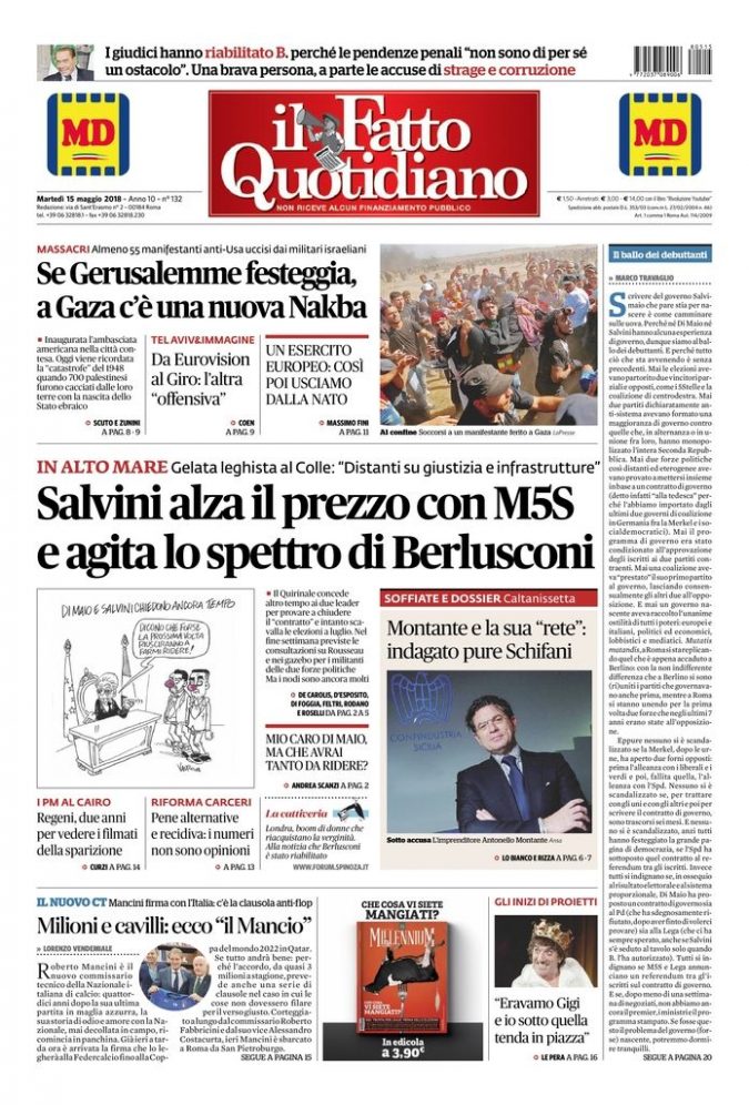 Copertina di martedì 15 maggio 2018