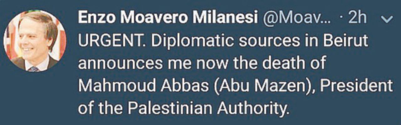Il falso Moavero uccide Abu Mazen Il falso Moavero uccide Abu Mazen