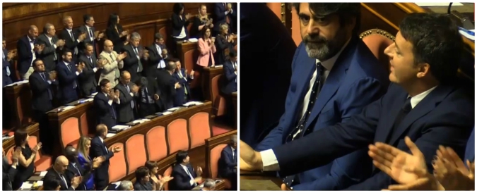 Copertina di Governo, Conte in Senato: “Fuori mafia dallo Stato”. Cori in aula di Lega e M5s, Renzi protesta: interviene Casellati