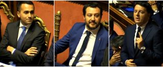 Copertina di Governo, Renzi a Salvini: “Attento alle parole, ora è ministro”. Smorfie e complicità tra Di Maio e il leader della Lega