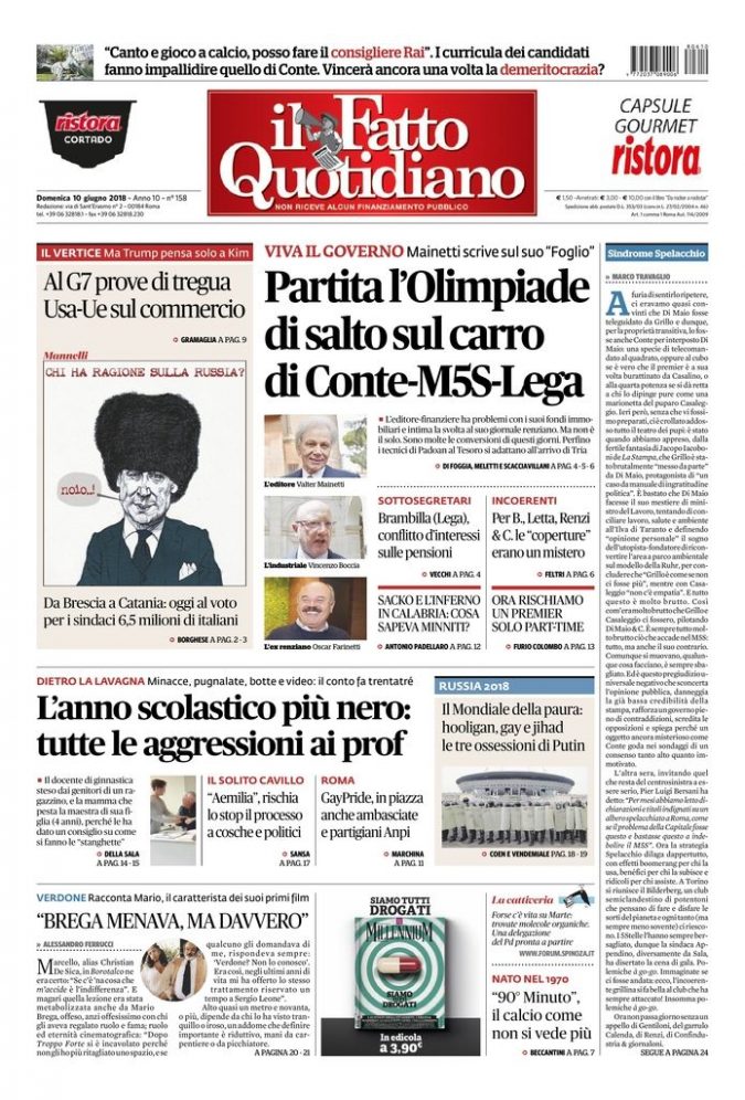 Copertina di domenica 10 giugno 2018