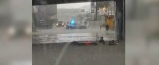 Copertina di Ancona, auto sommersa dall’acqua in un sottopassaggio: i poliziotti si tuffano e salvano le due donne rimaste bloccate