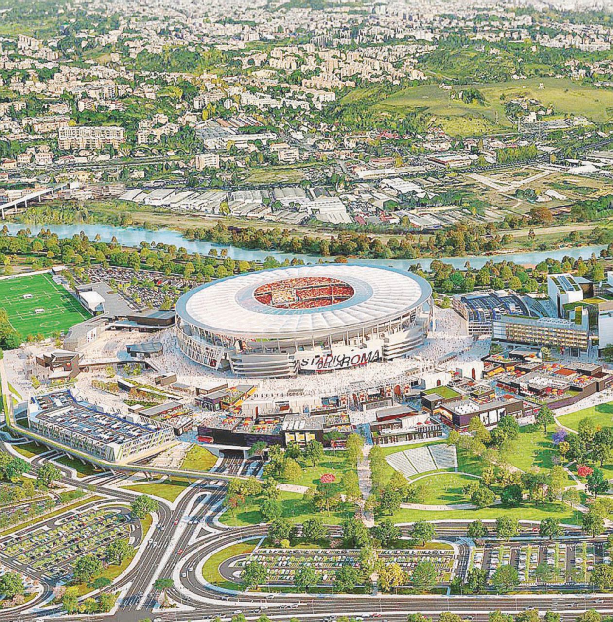 Il progetto - Il rendering dello stadio della Roma - Ansa Stadio As Roma, ultima operazione: salvare il salvabile