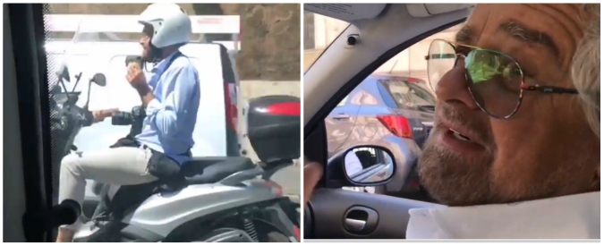 Copertina di Grillo in auto per le strade di Roma: “Nemmeno una buca”. E al fotografo che lo segue: “Fatti una vita”