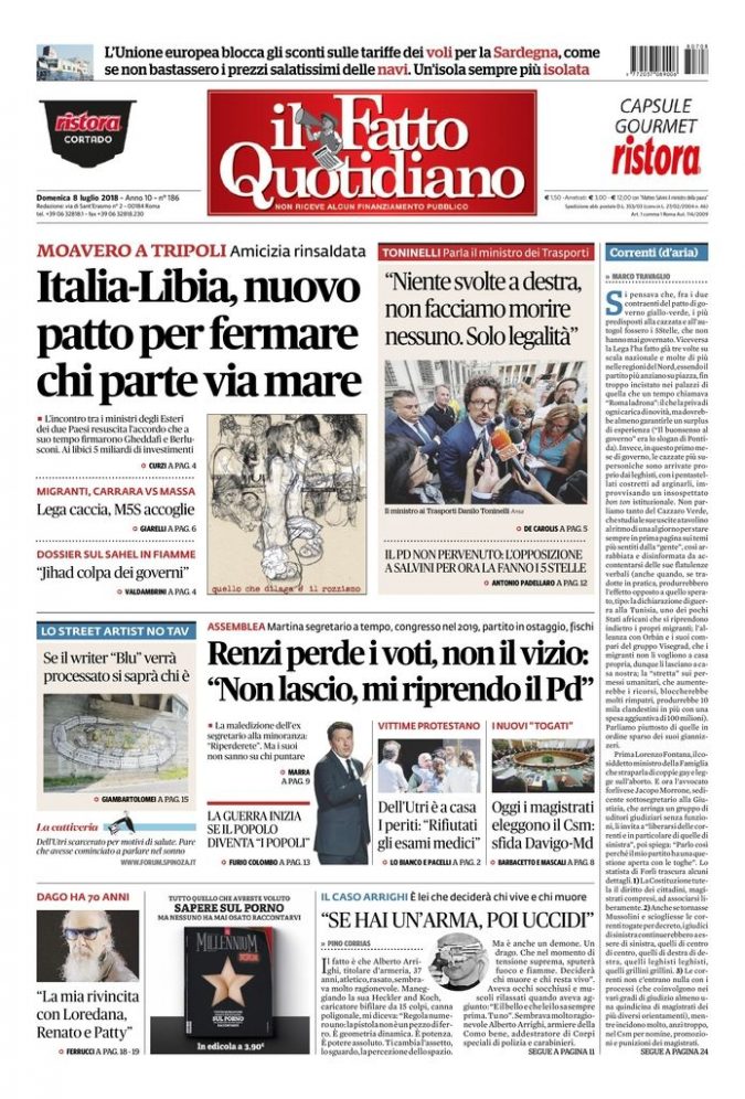 Copertina di domenica 8 luglio 2018