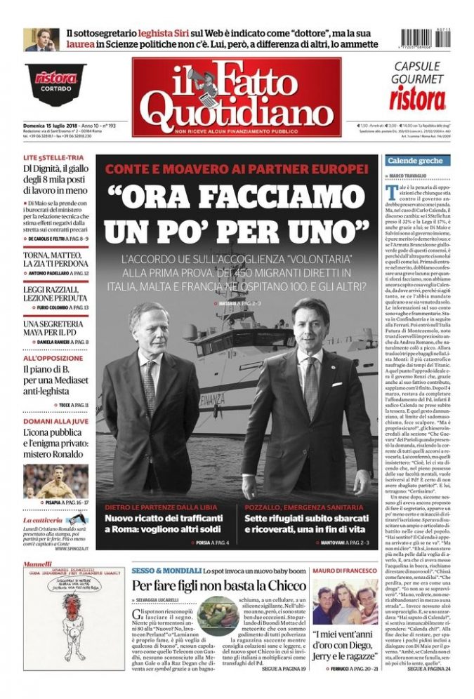 Copertina di domenica 15 luglio 2018