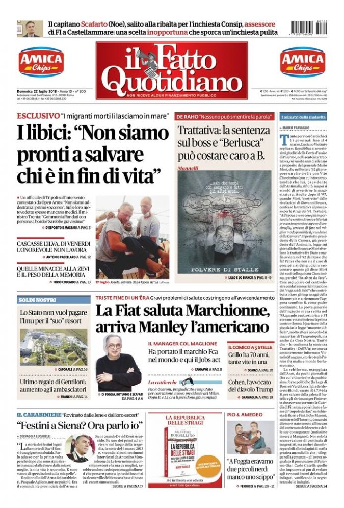 Copertina di domenica 22 luglio 2018