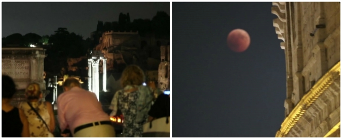 Copertina di Eclissi totale di Luna, lo spettacolo del satellite tra i monumenti della Capitale: a Roma tutti con gli occhi al cielo