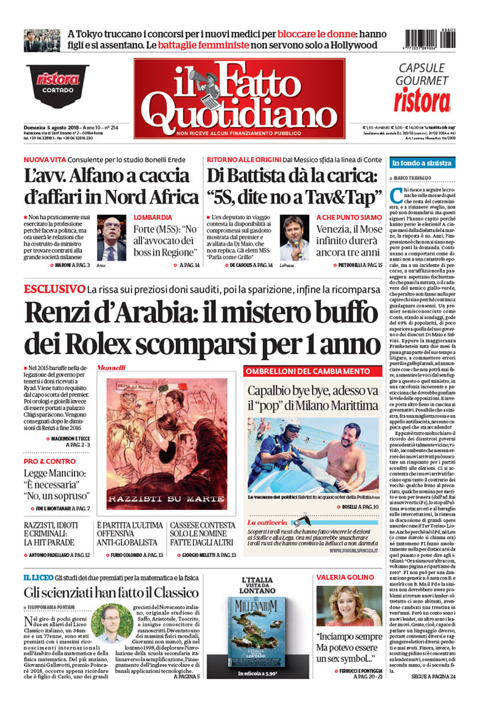 Renzi d’Arabia: il mistero buffo dei Rolex scomparsi per 1 anno