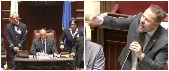 Copertina di Dl motovedette, scoppia la bagarre in Aula. Il leghista Zoffili a Migliore (Pd): “Che cazzo vuoi, vieni qui”