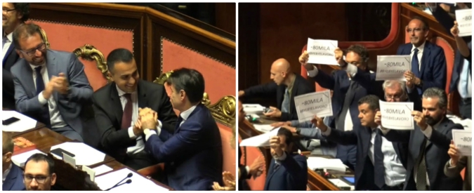 Copertina di Dl dignità è legge. Boato M5s, Di Maio e Conte esultano, Pd protesta. E Casellati ai senatori dem: “Non siamo all’asilo”