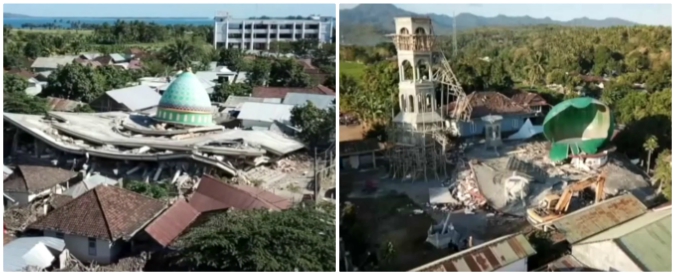 Copertina di Terremoto Indonesia, le immagini di Lombok dal drone: quartieri distrutti e moschea crollata
