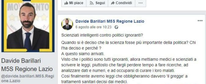 Davide Barillari e il siparietto estivo del M5s sui vaccini