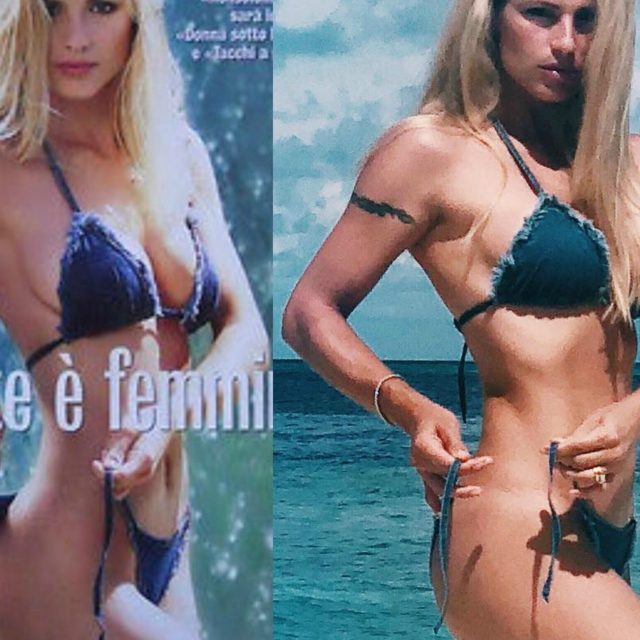 Michelle Hunziker: stesso bikini e stessa posa. Dopo 20 anni l’effetto è lo stesso