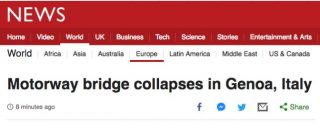 Copertina di Genova, la notizia del crollo del Ponte Morandi fa il giro del mondo: è breaking news su tutti i principali media stranieri