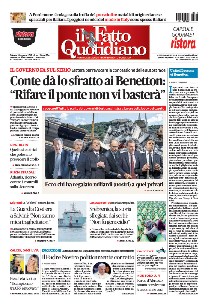 Conte dà lo sfratto ai Benetton:“Rifare il ponte non vi basterà”