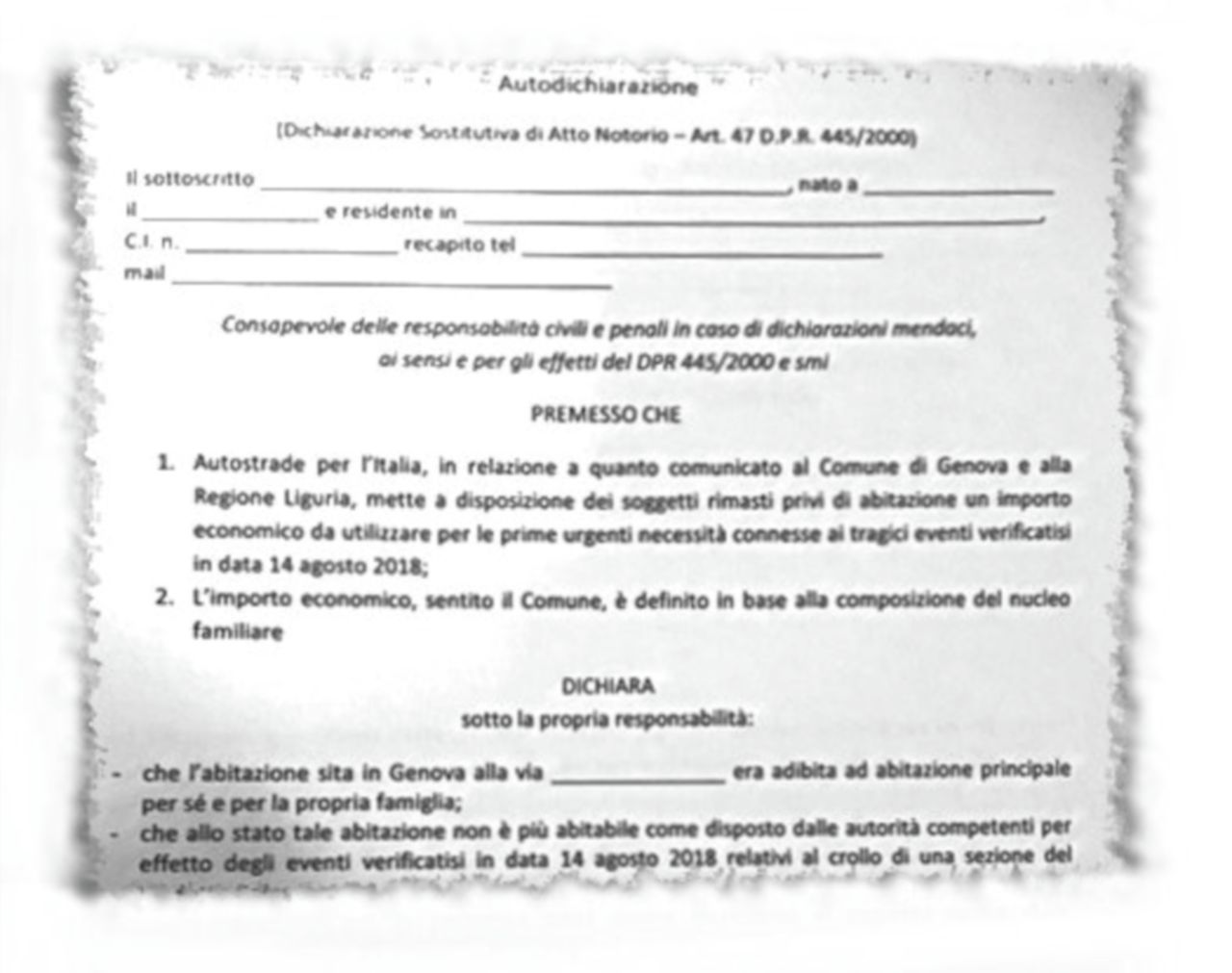 Il concessionario offre due milioni per le case agli sfollati Il concessionario offre due milioni per le case agli sfollati