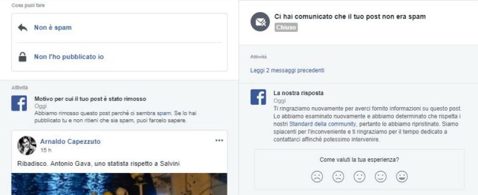 Salvini, anche il mio post su lui e la Diciotti è stato rimosso da Facebook