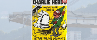 Copertina di Charlie Hebdo, la copertina sul crollo del ponte Morandi: “Costruito dagli italiani, pulito dai migranti”
