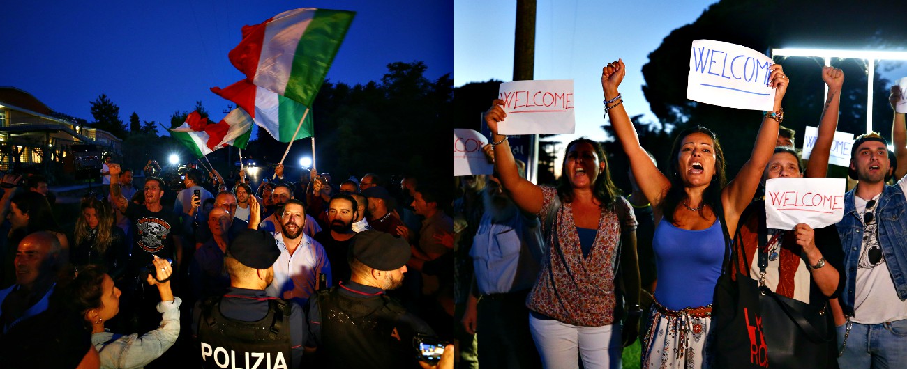 Migranti, i 100 della Diciotti arrivati a Rocca di Papa. Folla divisa, tra saluti romani e cartelli con scritto ‘Welcome’