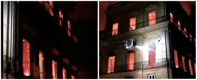 Copertina di Brasile, incendio devasta il Museo nazionale di Rio de Janeiro: distrutto antico fossile e umano e scheletro di dinosauro
