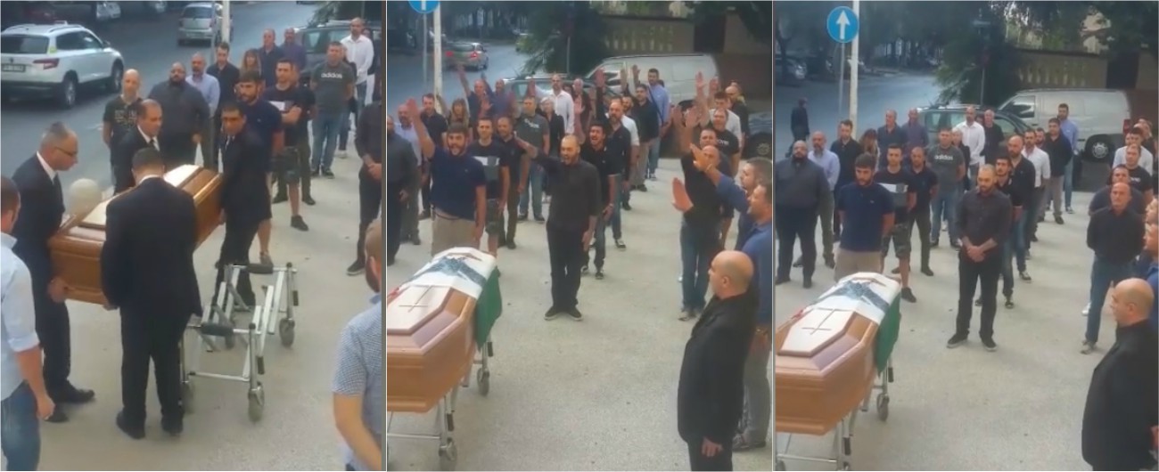 Copertina di Sassari, saluto romano e vessillo fascista al funerale del professore Gianpiero Todini