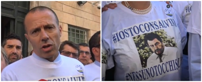 Copertina di Salvini, il presidio di solidarietà dei senatori leghisti: “Nessun messaggio ai magistrati, ma l’indagine è paradossale”