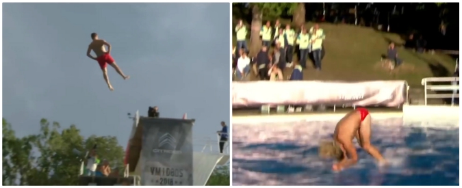 Copertina di Lo sport più folle di sempre? È il “tuffo della morte”: rincorsa e lancio in acqua di pancia da dieci metri. Non fatelo a casa