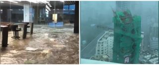 Copertina di Hong Kong, il tifone Mangkhut si abbatte sulla città: grattacieli che oscillano, edifici allagati e più di 100 feriti