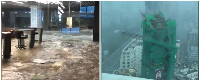 Copertina di Hong Kong, il tifone Mangkhut si abbatte sulla città: grattacieli che oscillano, edifici allagati e più di 100 feriti