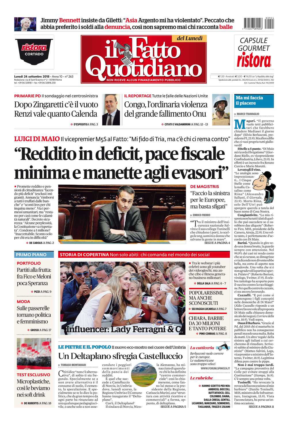 “Reddito in deficit, pace fiscale minima e manette agli evasori”