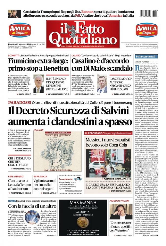 Copertina di domenica 23 settembre 2018