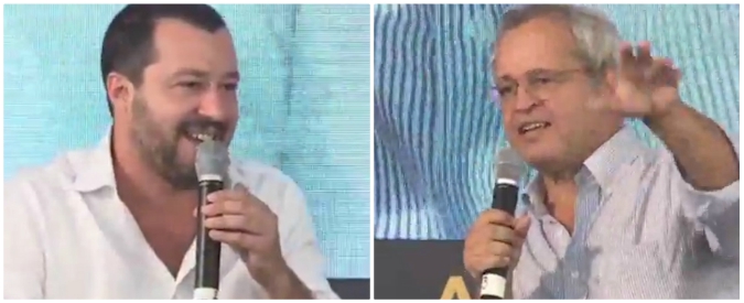 Copertina di Il lapsus di Salvini dal palco: “Da presidente del Consiglio in carica…”. E Mentana stupito lo corregge: “Cosa?”