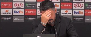 Copertina di Milan-Olympiakos, malore dell’hostess durante la conferenza stampa. E Gattuso reagisce così