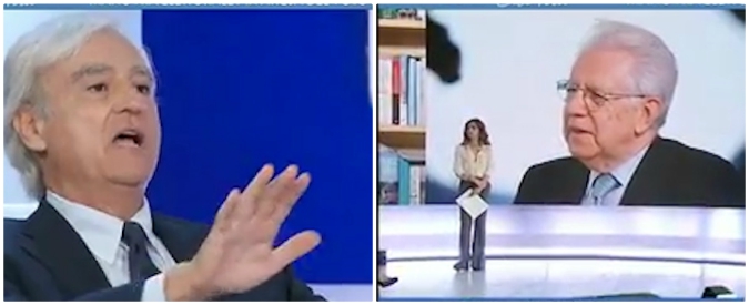Copertina di La risposta dell’economista vicino al M5s non gli piace, così Monti telefona in diretta per correggerlo