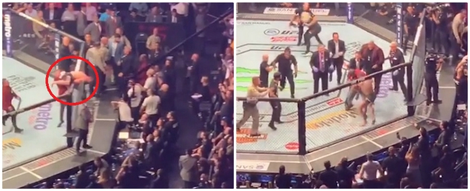 Copertina di L’incontro di arti marziali finisce malissimo: il vincitore esce dalla gabbia e si lancia sul pubblico. Il video della rissa
