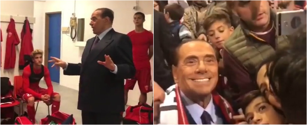 Copertina di Silvio Berlusconi riparte dal Monza, prima il discorso negli spogliatoi poi il bagno di folla in tribuna: “Sono emozionato”