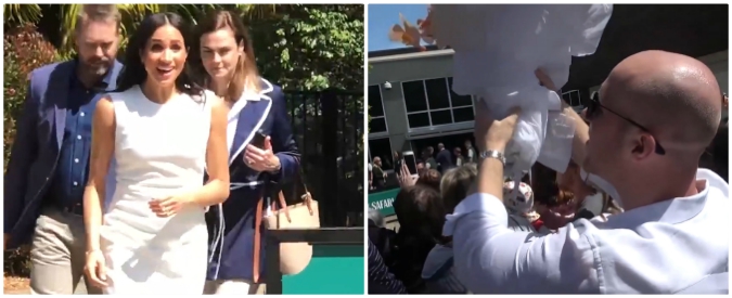 Copertina di Regala un voluminoso mazzo di fiori a Meghan Markle, Harry si avvicina e lo “sgrida”. Ecco cosa gli ha detto