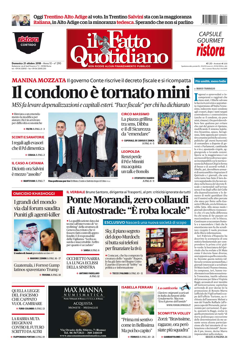 Prima Pagina Il Fatto Quotidiano - Il condono è tornato mini