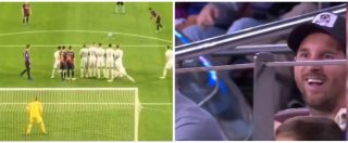 Copertina di Barcellona-Inter, Suarez calcia la punizione dal limite ma i nerazzurri lo fermano con un trucco geniale. E Messi se la ride