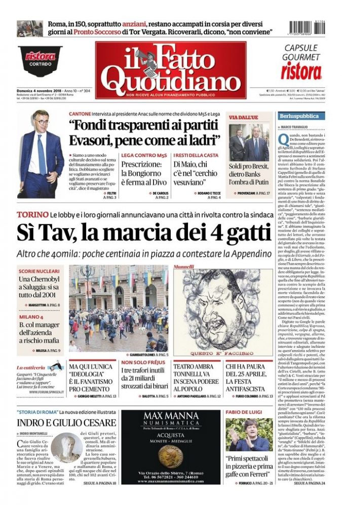 Copertina di domenica 4 novembre 2018