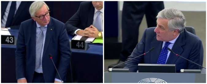 Copertina di Sta per parlare Juncker, “ululati” di protesta al Parlamento europeo. E Tajani zittisce tutti: “Serve un veterinario qui?”