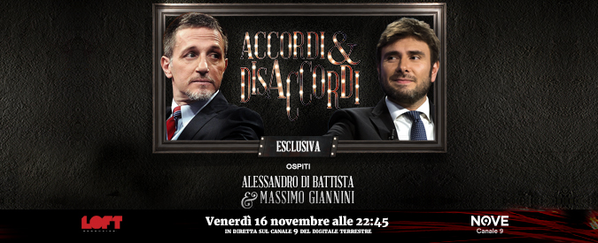Accordi&Disaccordi, ospiti Alessandro Di Battista e Massimo Giannini su Nove venerdì 16 novembre alle 22.45