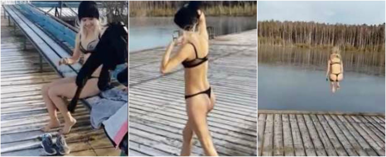 Copertina di Il segreto per un ‘lato b’ perfetto? Un bel tuffo nel lago ghiacciato. Ma il finale è degno di Fantozzi