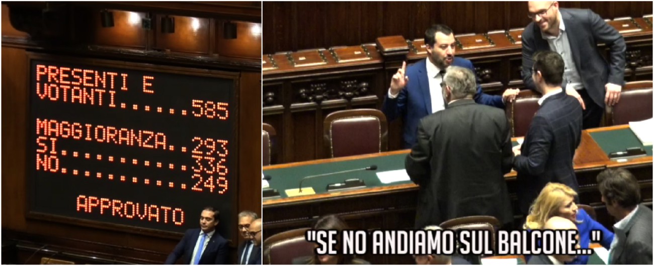 Copertina di Dl Sicurezza, passa la fiducia. E Salvini fa le prove di esultanza: “Sobrietà ragazzi… o saliamo sul balcone?”