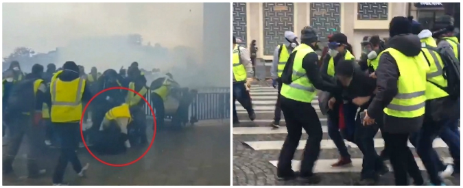 Copertina di Gilet gialli, la violenza contro i manifestanti e l’assalto ai poliziotti: il video della guerriglia a Parigi