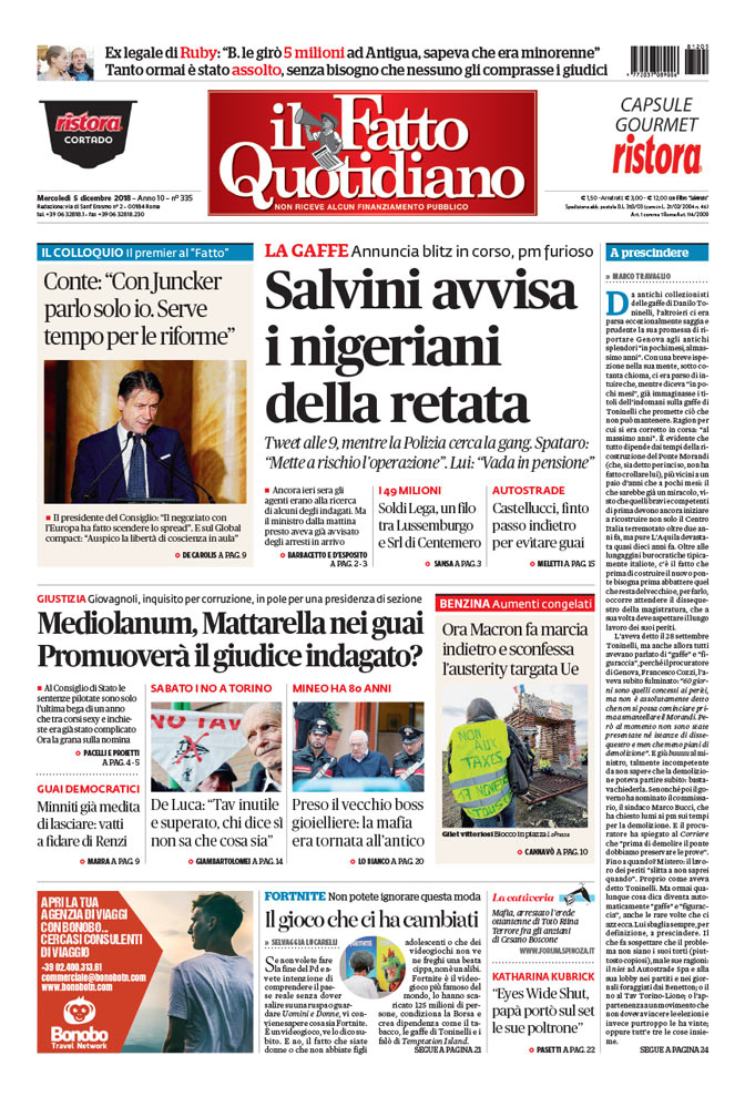 Salvini avvisa i nigeriani della retata