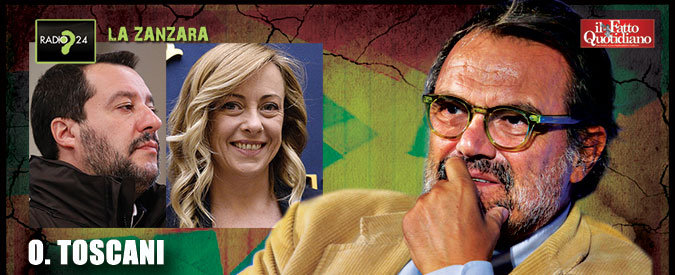 Copertina di Oliviero Toscani: “Salvini? Imbecille totale. Meloni? Ritardata, brutta e volgare”. Sdegno della deputata su Fb: “Miserabile”