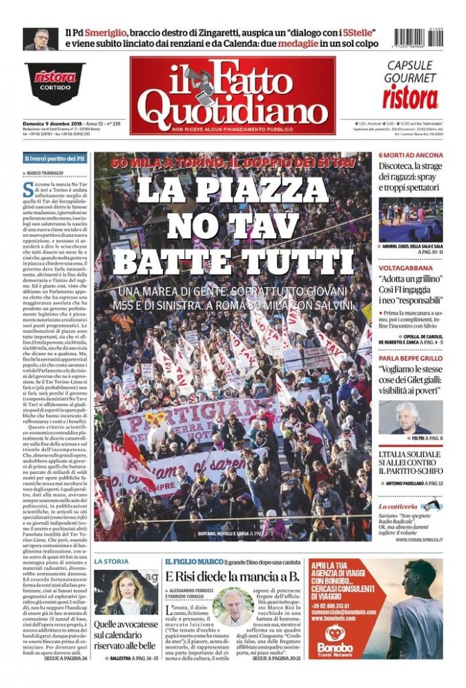 Copertina di domenica 9 dicembre 2018