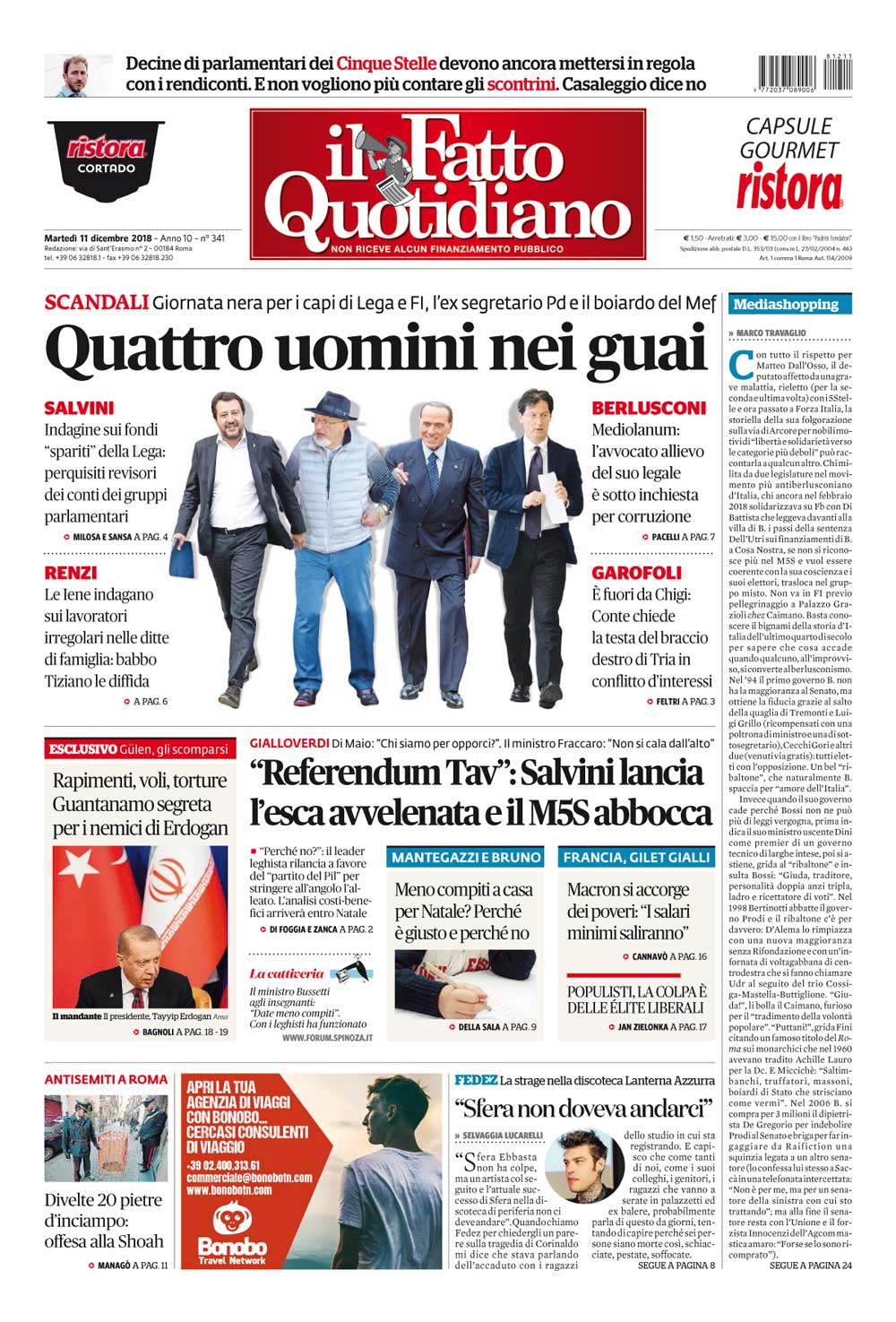 Il Fatto Quotidiano prima pagina del giornale di oggi Il Fatto